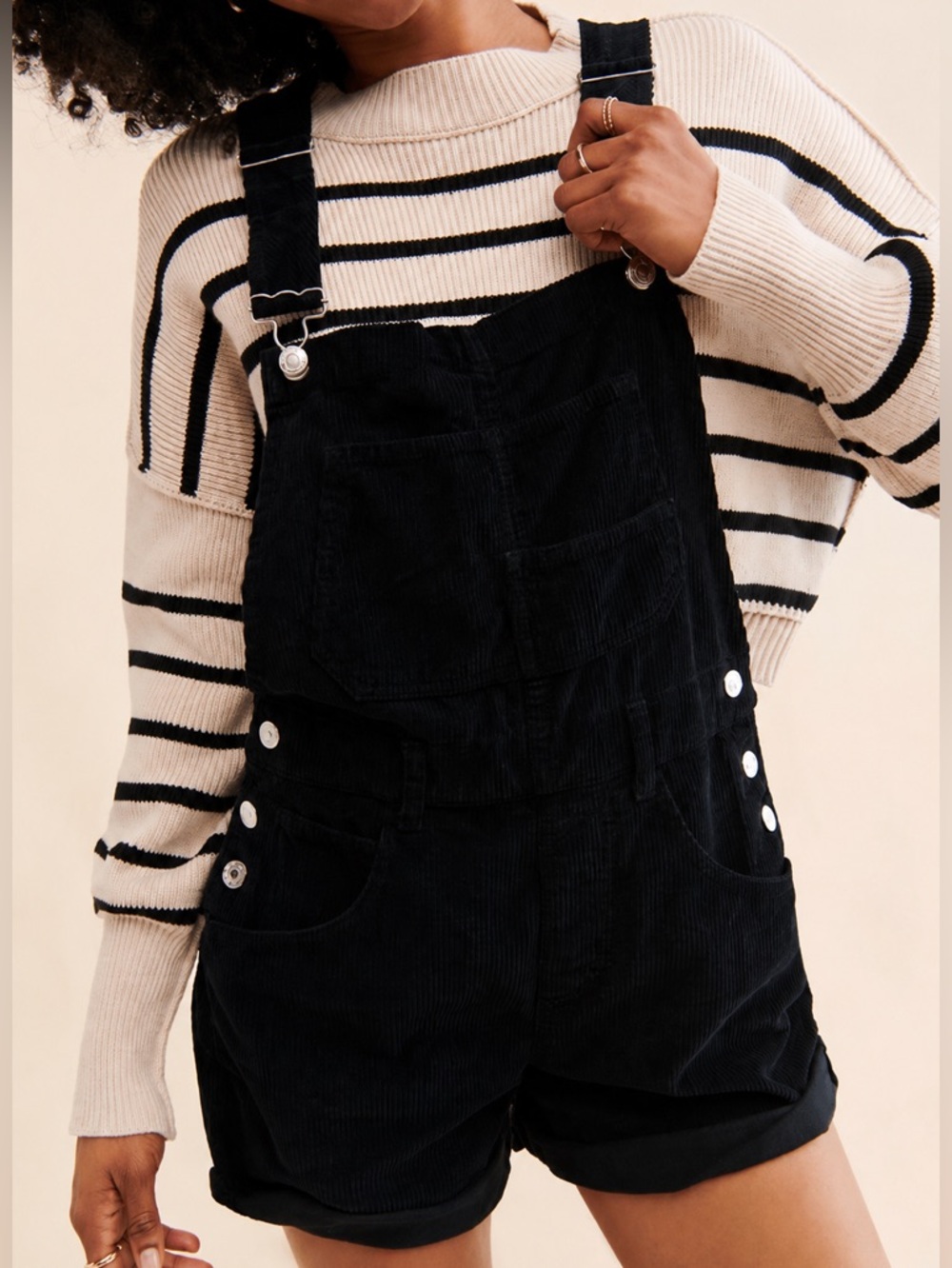 Free People We The Free Ziggy Black Corduroy Shortalls